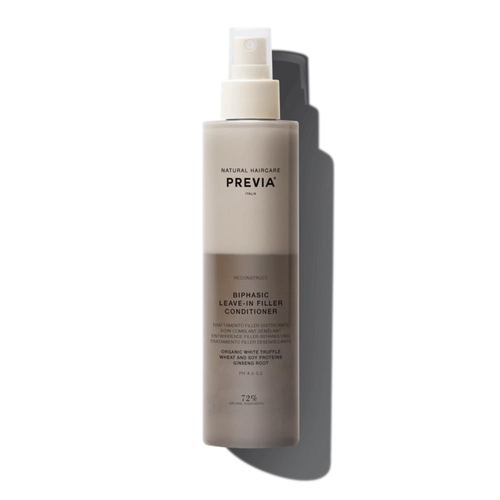 PREVIA hydrating biphasic leave-in spray bottle ready for detangling and frizz control