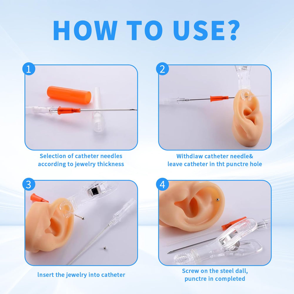Prgislew catheter piercing 18G hollow catheter highlighting clean, accurate entry for piercings