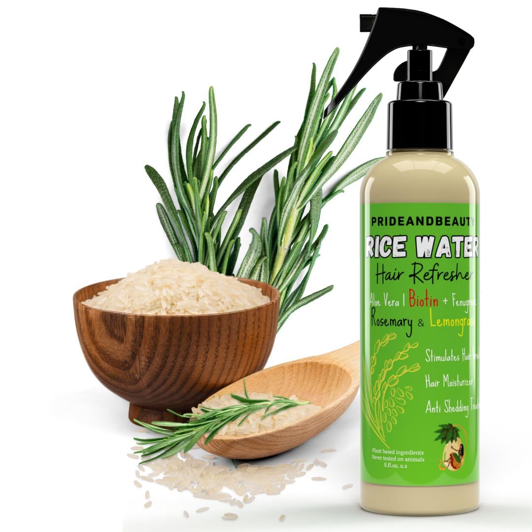 PrideandBeauty Fermented Rice Water Refresher bottle—lightweight hydration for all hair types