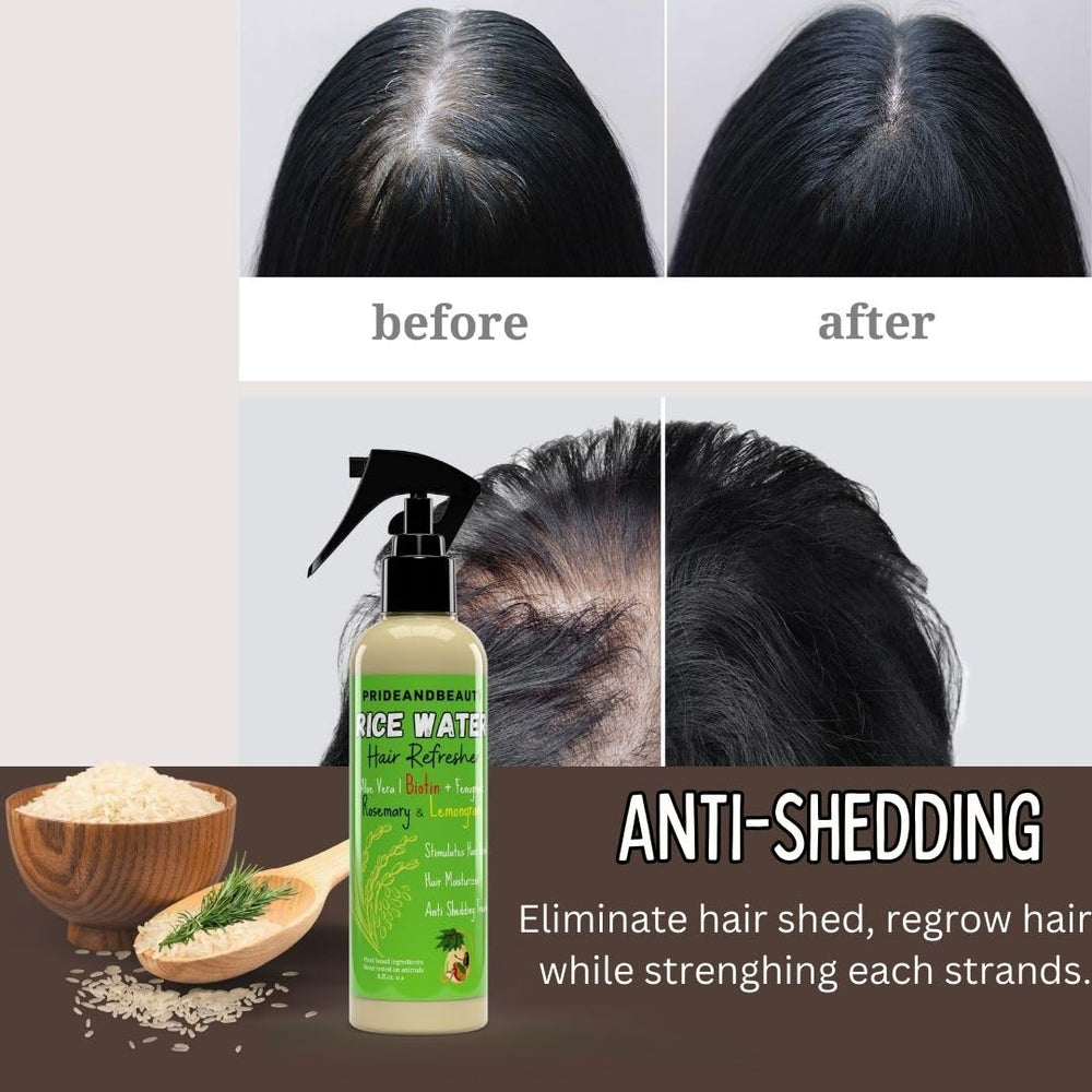 PrideandBeauty Fermented Rice Water Refresher spray on scalp provides refreshing moisture