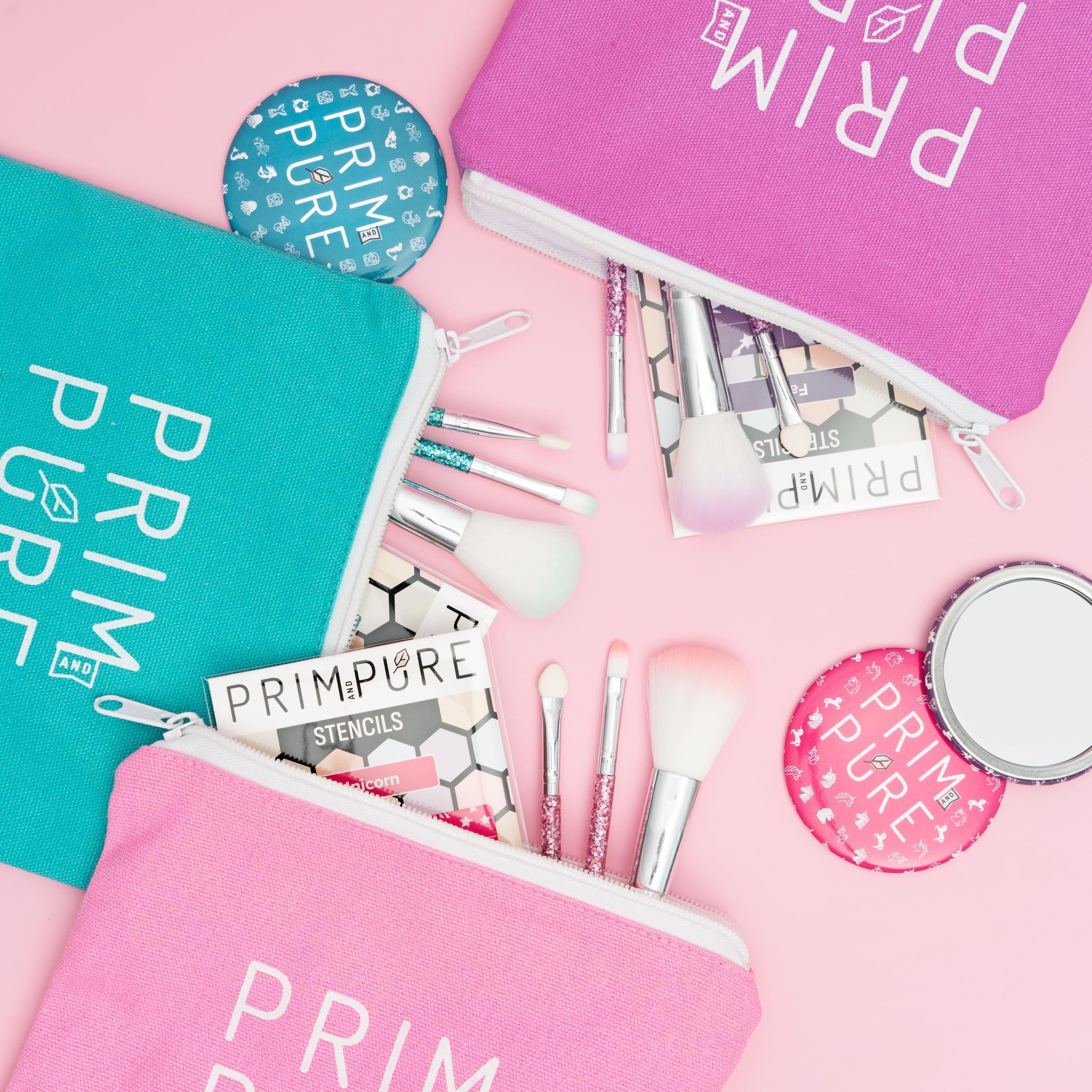 Prim and Pure kid-friendly makeup brushes with easy grip.