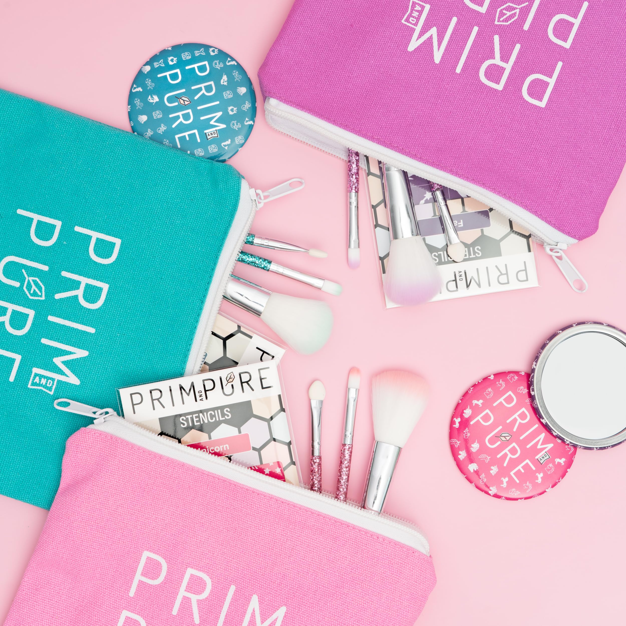 Prim and Pure Mermaid Blue compact mirror for quick checks.