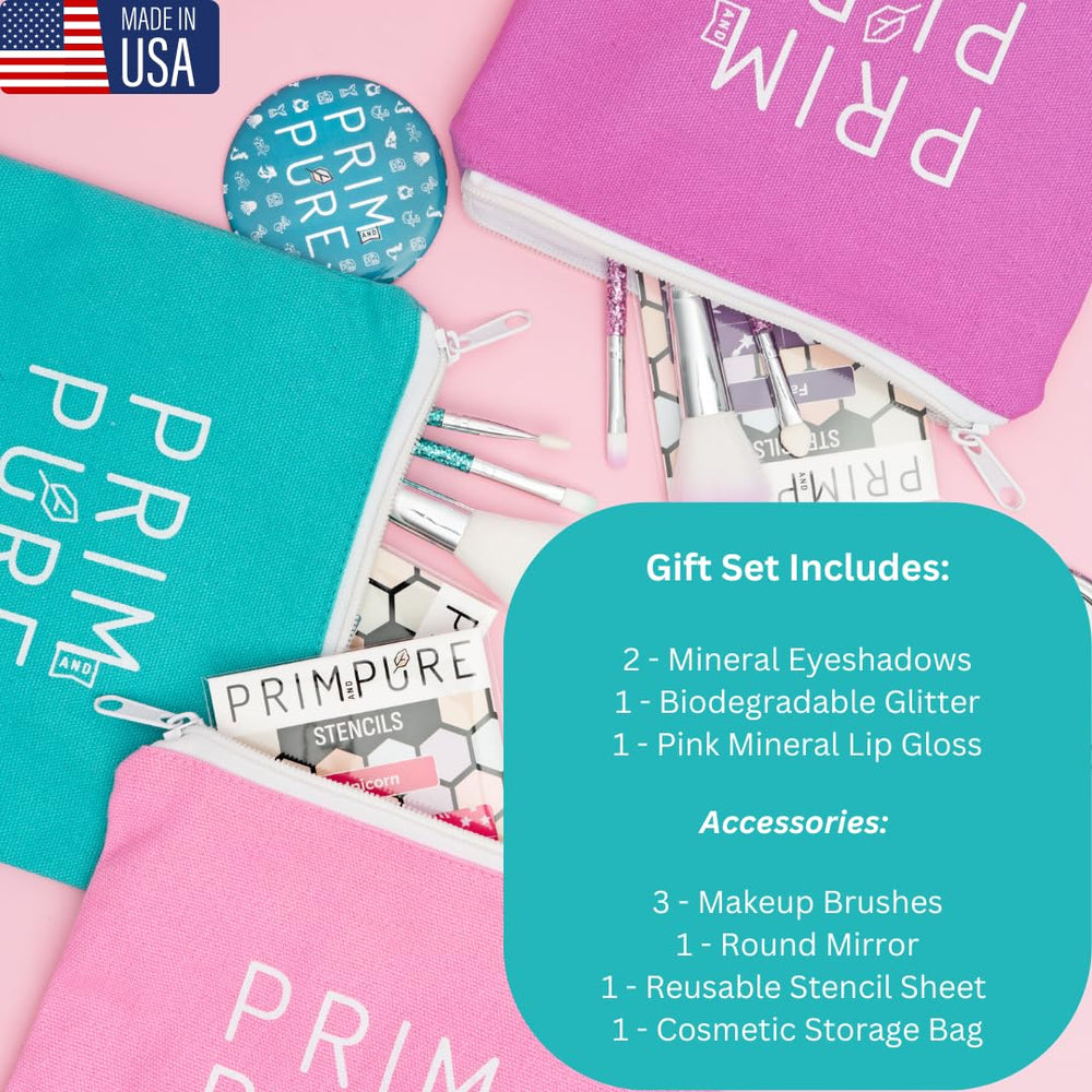Prim and Pure Mermaid Blue cosmetic bag for easy storage and transport.