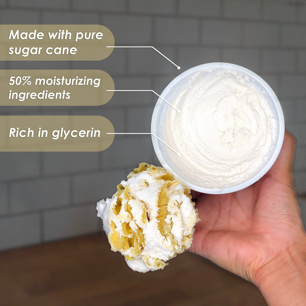 Primal Elements Sugar Whip glycerin-rich formula, helps nourish and soften skin after use.