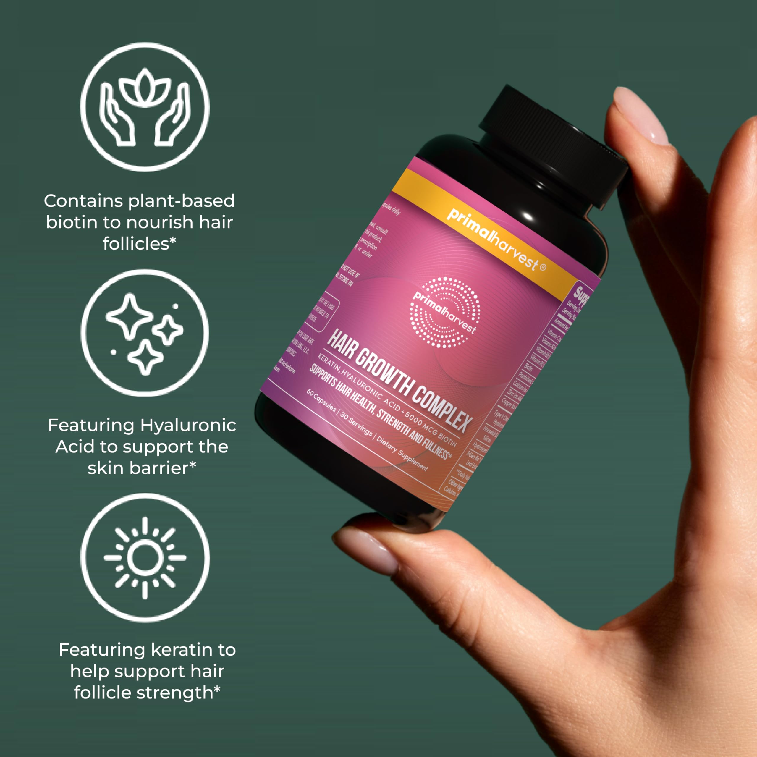 Primal Harvest label closeup highlights quality and non-GMO ingredients.
