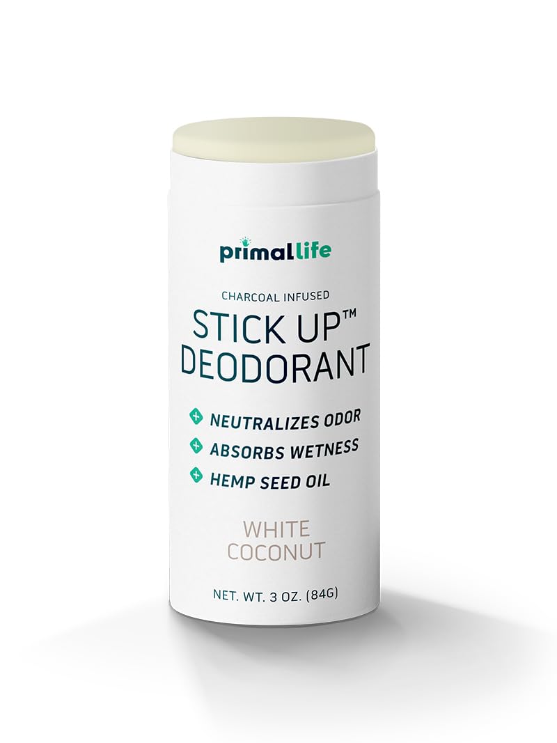 Primal Life Organics Stick Up bottle in White Coconut for all-day freshness.
