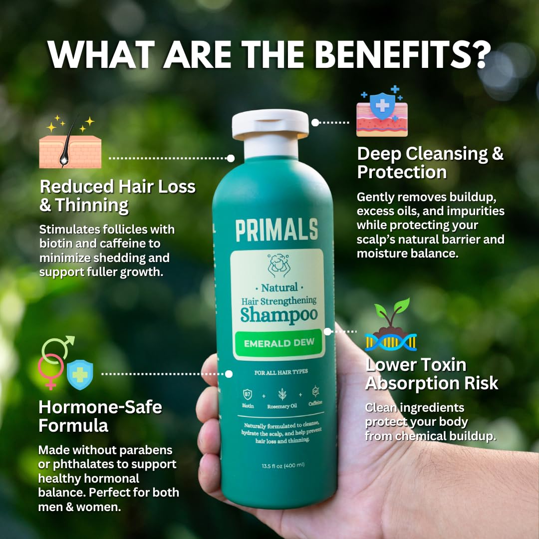 PRIMALS shampoo pour demonstrates easy, even distribution for thorough cleansing.