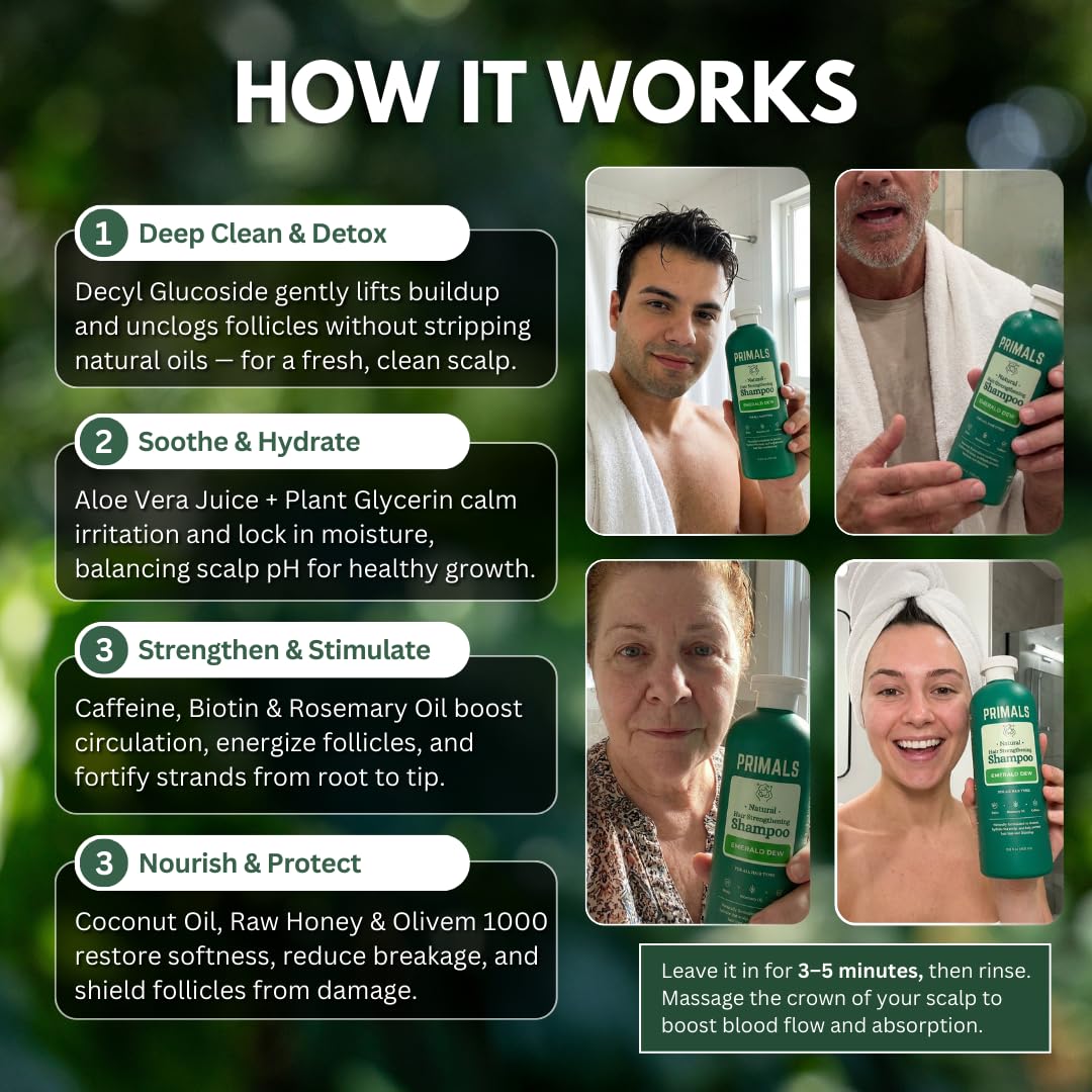 PRIMALS scalp-care visuals suggest calming botanicals soothe irritation.