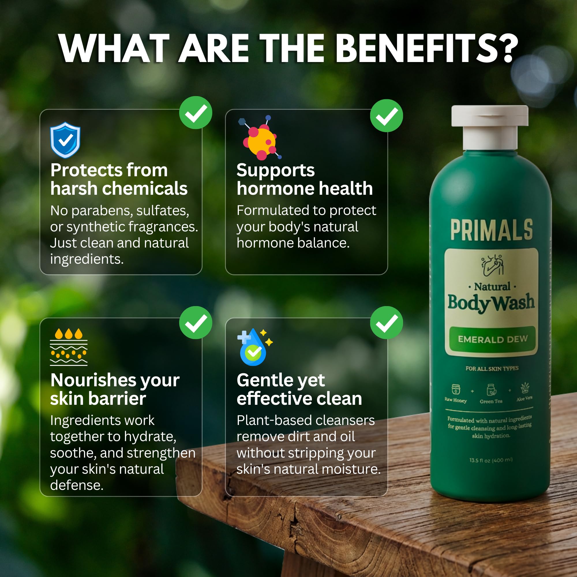 PRIMALS Pump dispenser on bottle for easy, controlled shower application