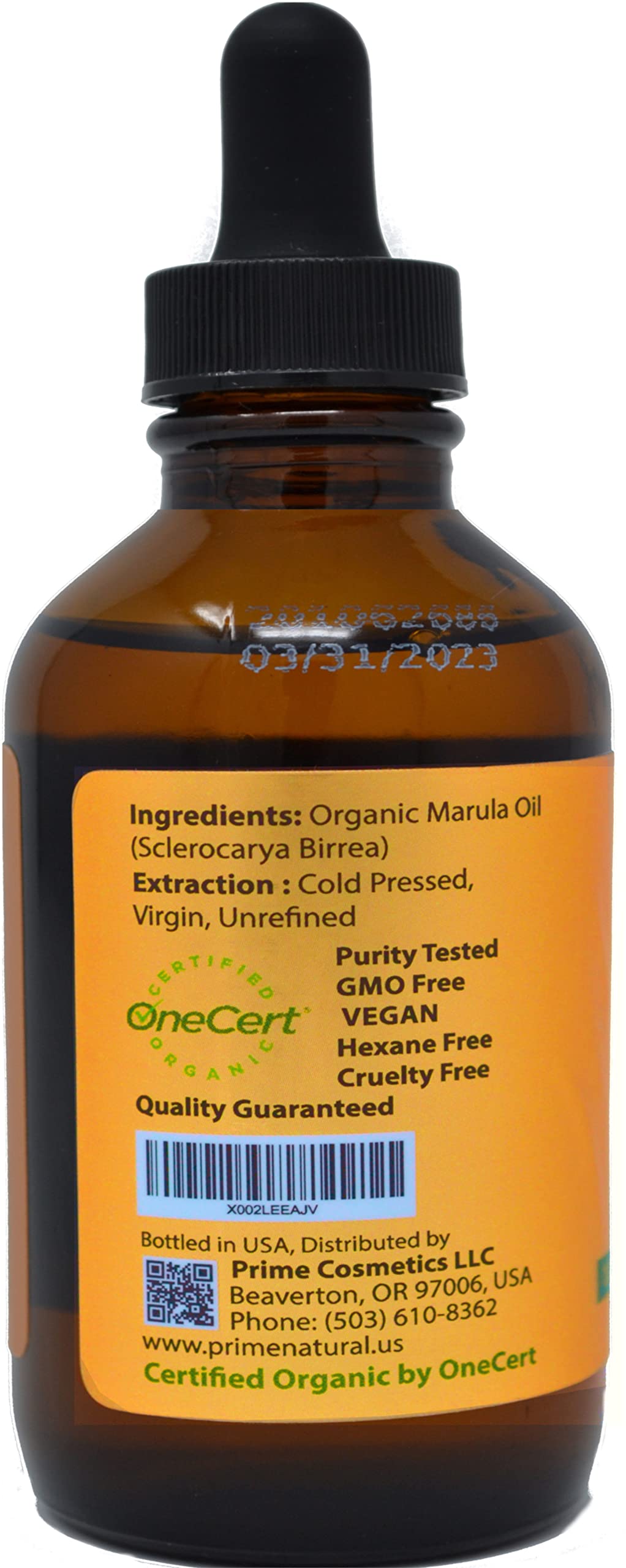 Dropper close-up of PRIME NATURAL Marula Oil for precise dispensing.