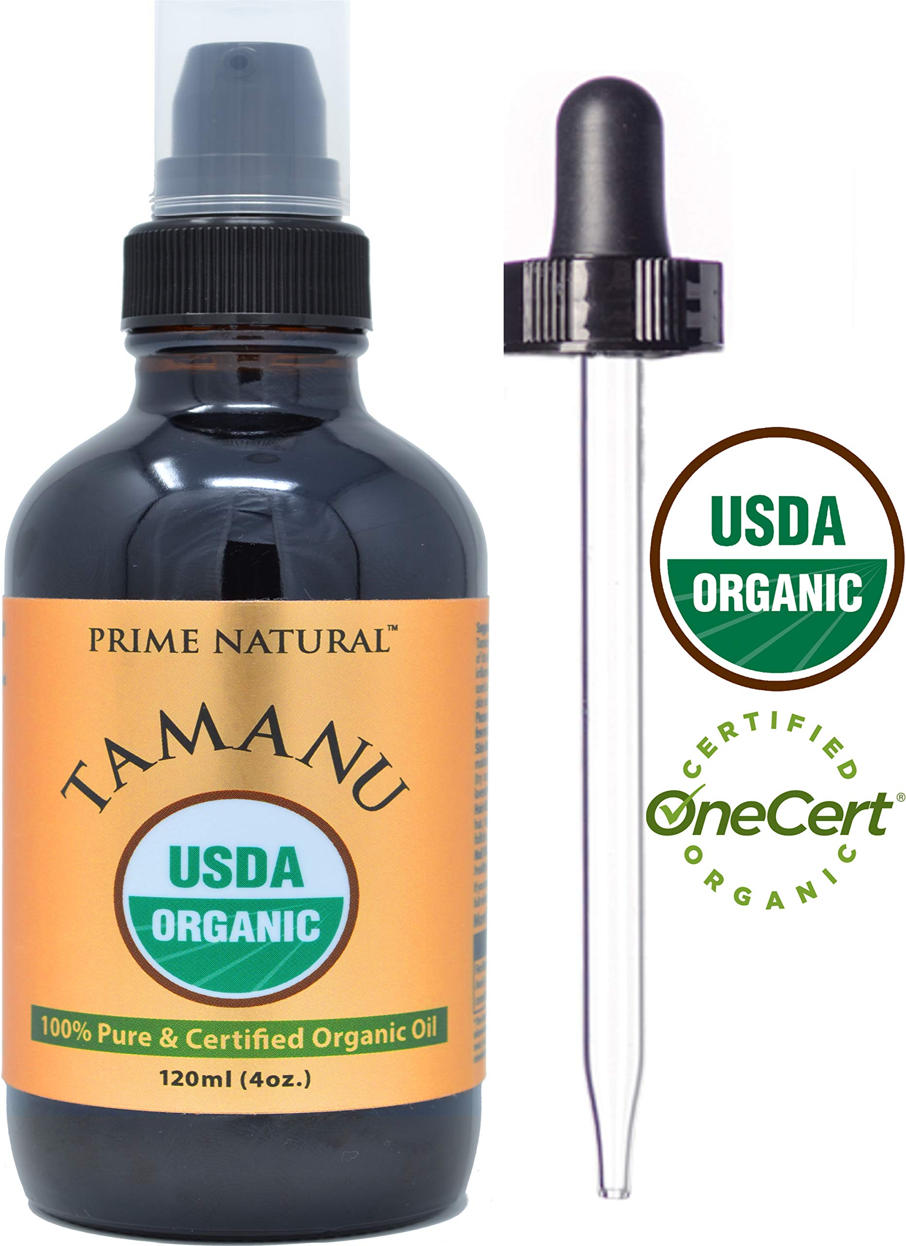 PRIME NATURAL Tamanu oil bottle with dropper for precise measurements and mess-free use.