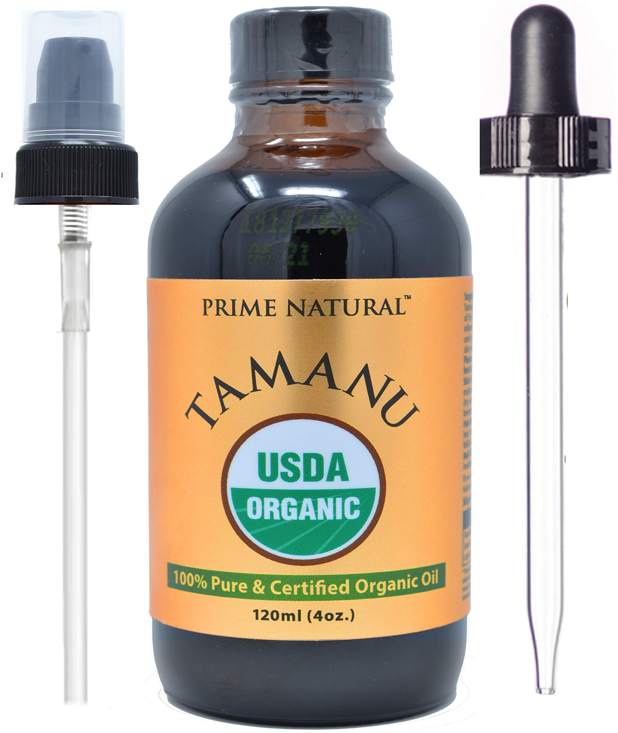 PRIME NATURAL Tamanu oil bottle with pump for controlled application and deep hydration.