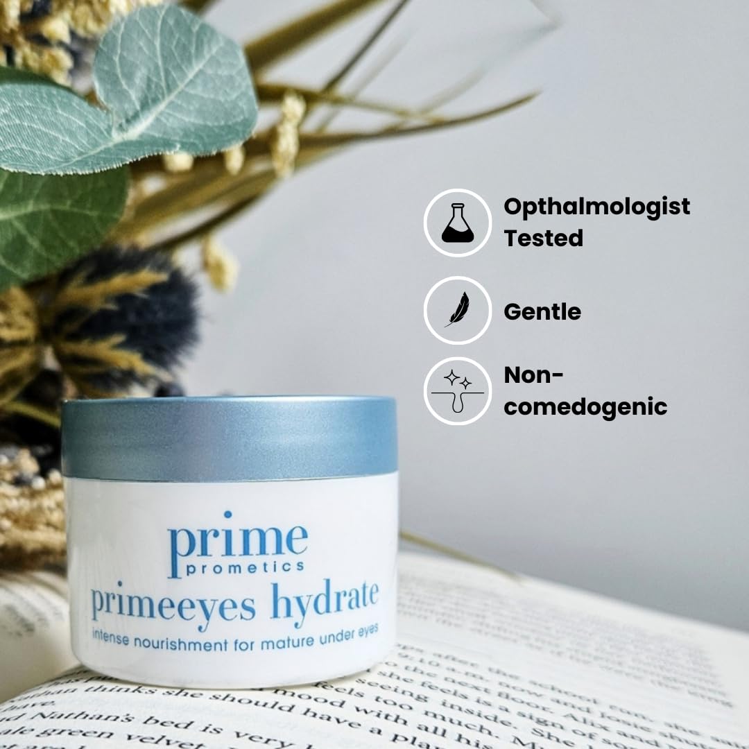 Prime Prometics PrimeEyes Hydrate box and product image signaling premium eye care.