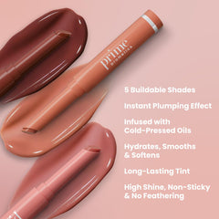 PrimeLip sheer tint swatch on lips for natural buildable color