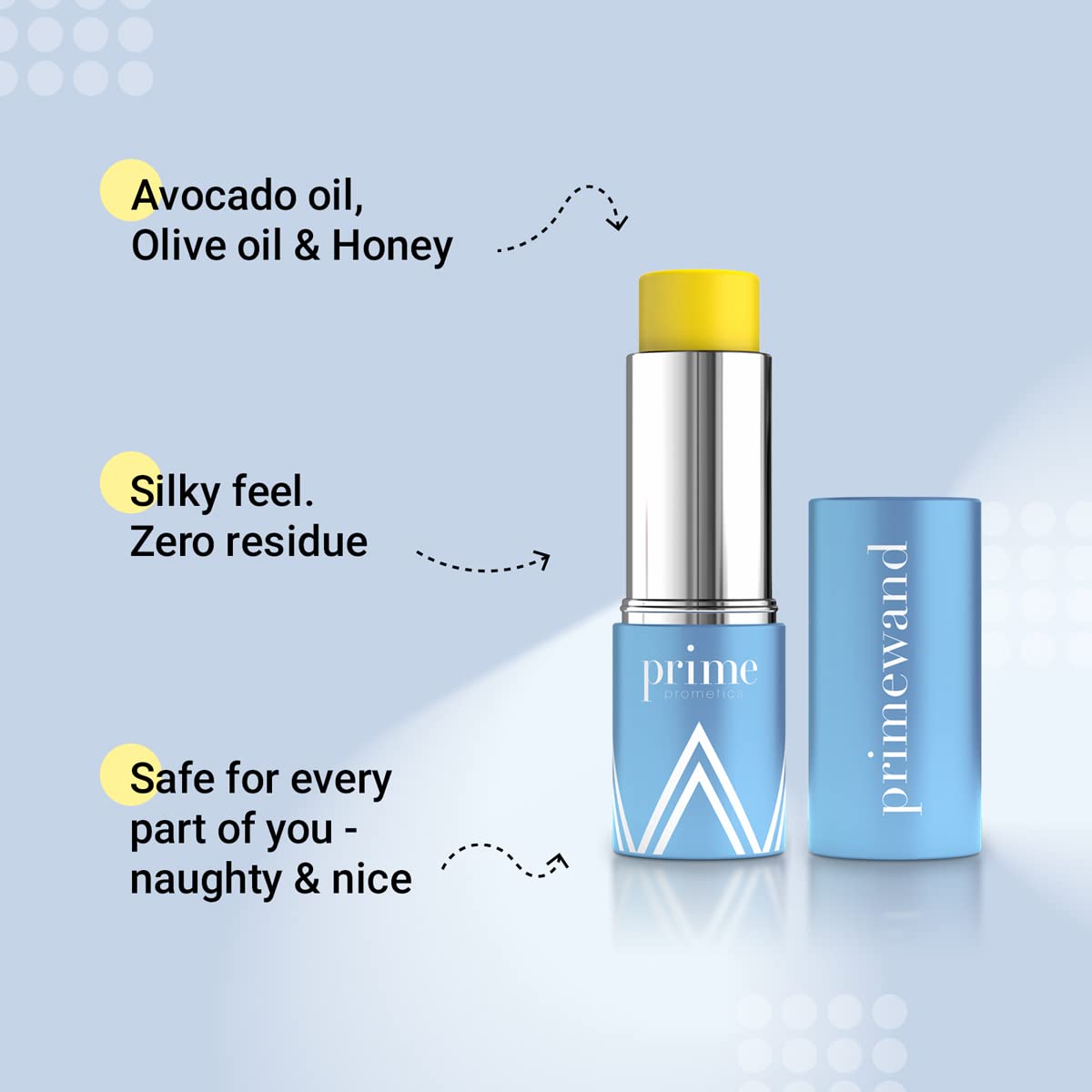 Prime Prometics PrimeWand Nourish swatch on skin delivering lasting moisture.