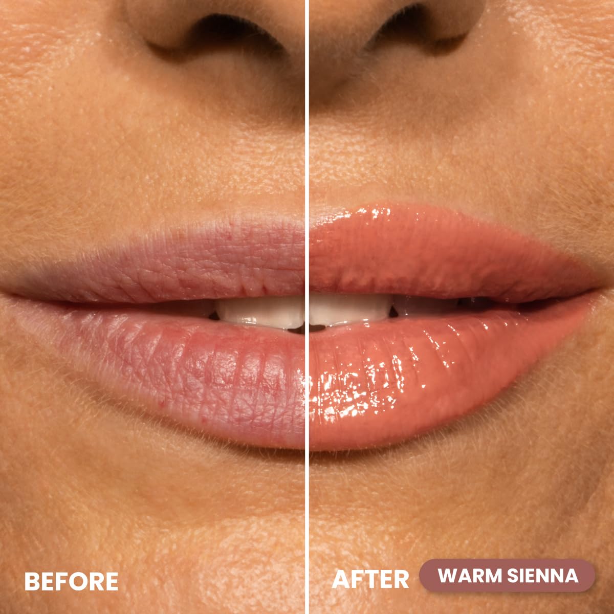 PrimeLip gloss application close-up showing buildable shine.