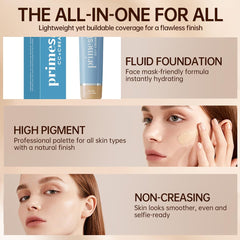 PrimeSkin CC+Cream bottle display emphasizing lightweight, buildable coverage for older women.
