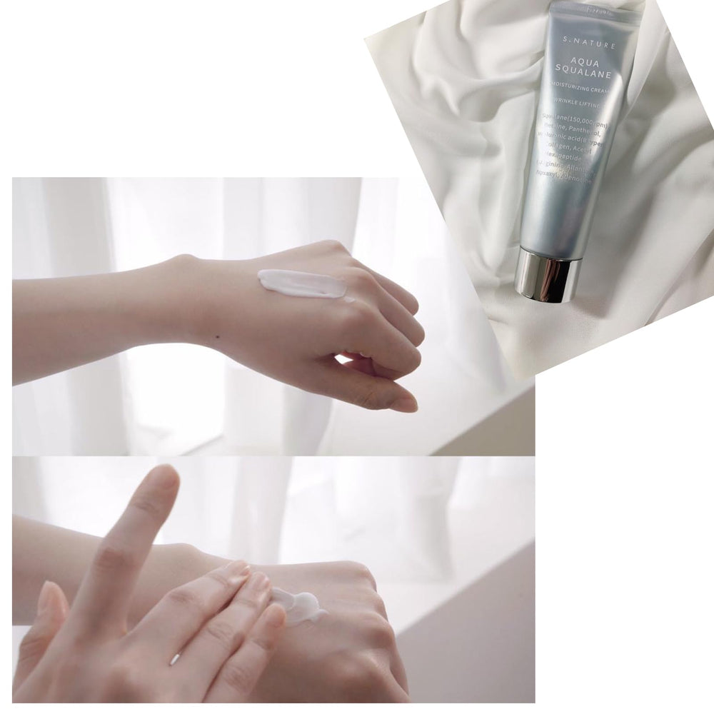 Priming Water cream applied to cheek demonstrates quick absorption.
