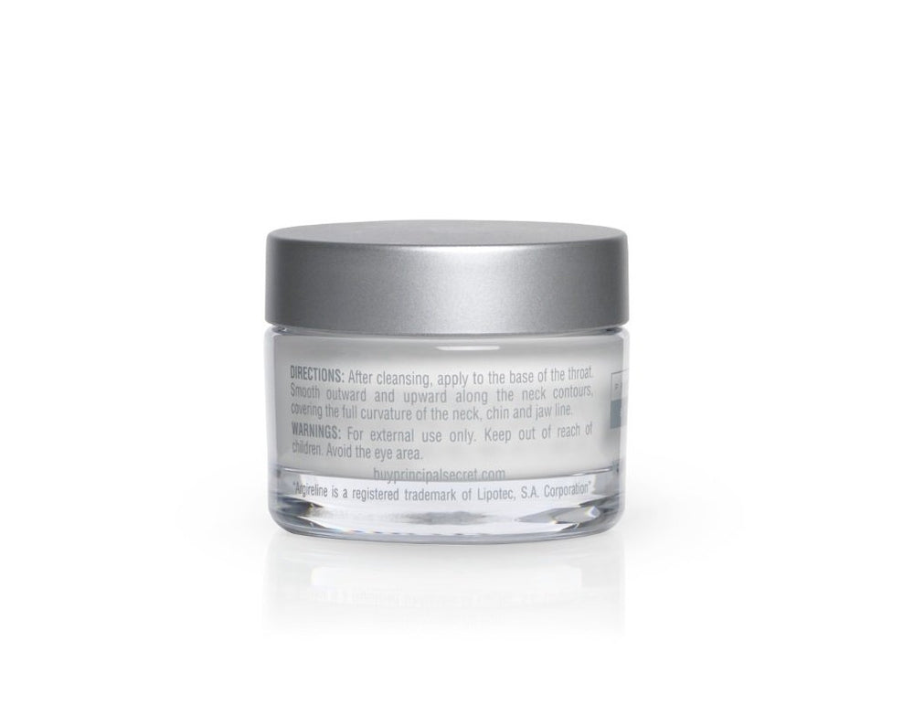 Principal Secret Reclaim neck jaw line cream texture closeup shows a smooth, nourishing formula