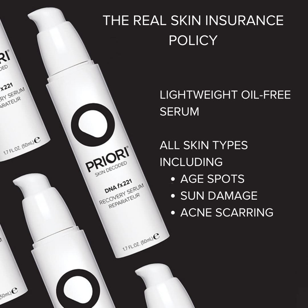PRIORI DNA Recovery Serum packaging box illustrates fragrance-free formula.