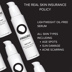 PRIORI DNA Recovery Serum packaging box illustrates fragrance-free formula.