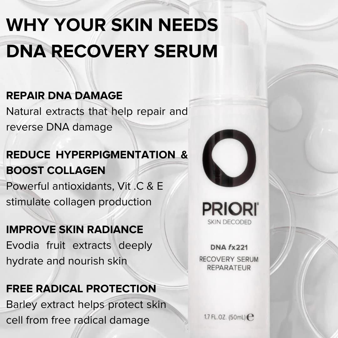 PRIORI DNA Recovery Serum swirl texture shows quick absorption.