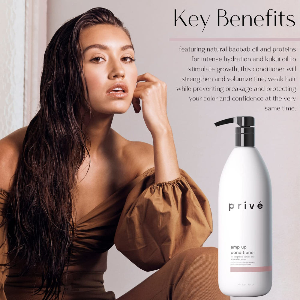 Privé Amp Up green tea bamboo ingredients collage signals antioxidant-rich nourishment.