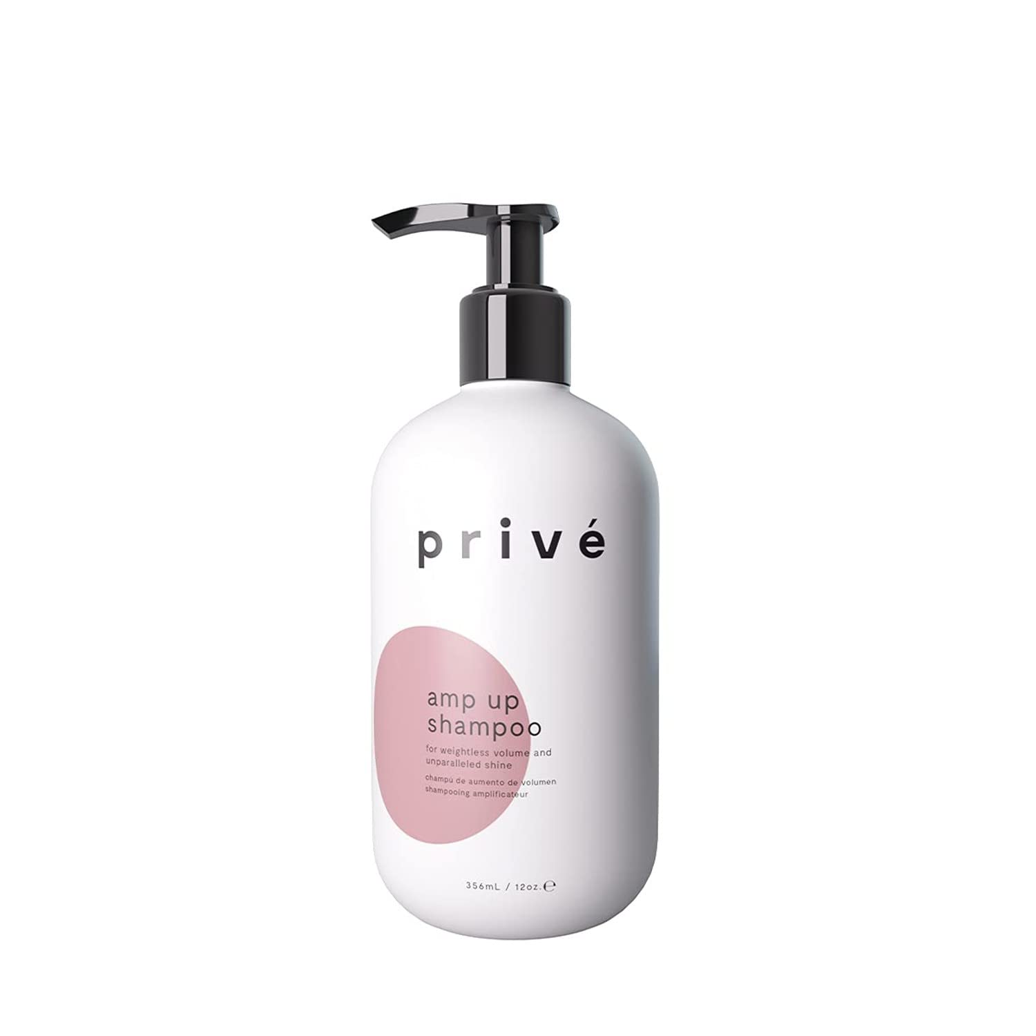 Prive Amp Up Volumizing Shampoo bottle showing lightweight formula for fine hair