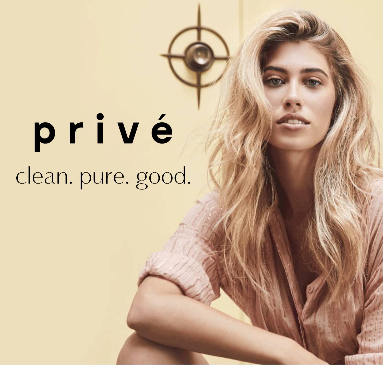 Privé clean beauty hairspray packaging for a polished look