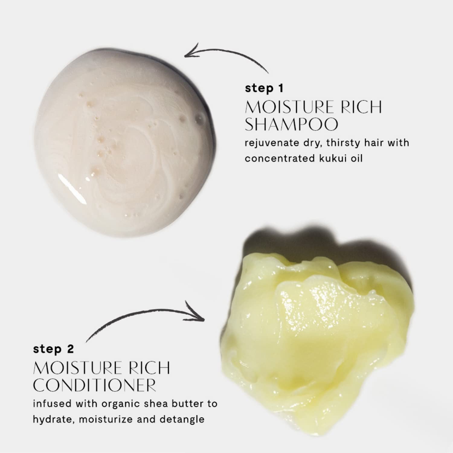 Prive Moisture Rich Shampoo shown in everyday settings suggesting frizz control and hydration.
