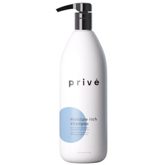 Prive Moisture Rich Shampoo bottle showcases hydration for dry, frizz-prone hair.