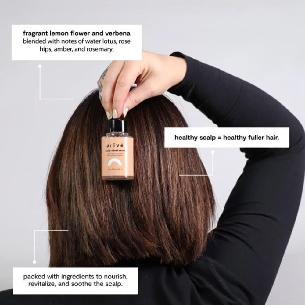 Prive Reboot closeup highlights dry scalp relief and comfort.