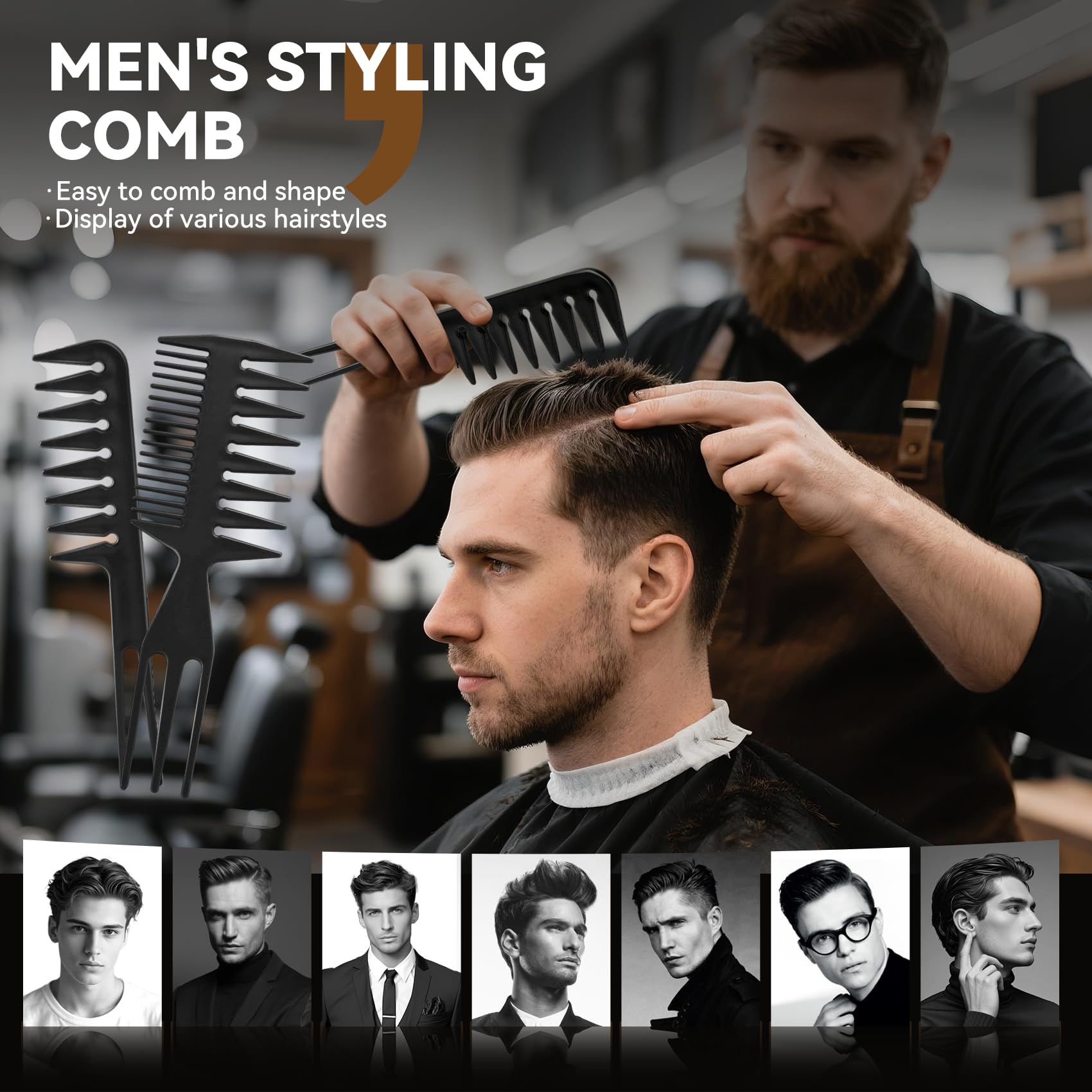 Pro Barber fine-toothed needle-tail comb for precise parting