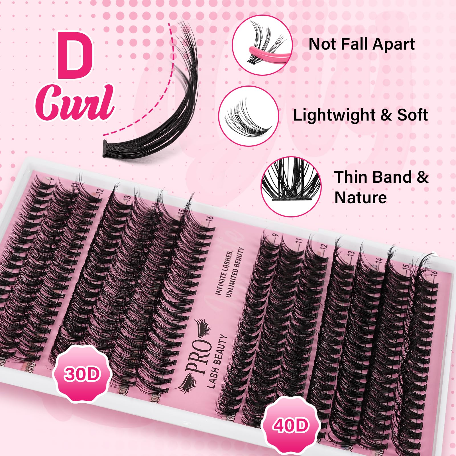 30D-40D cluster lashes 9-16 mix from PRO LASHBEAUTY