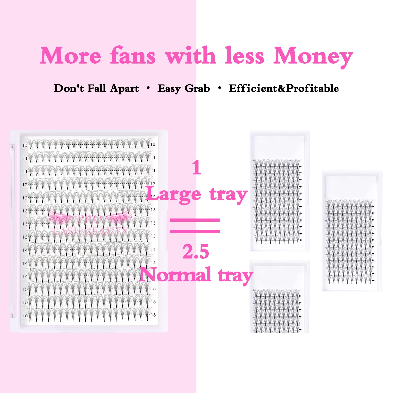 Invisible pointed base of PRO LASHBEAUTY premade fans prevents clumps on lashes.