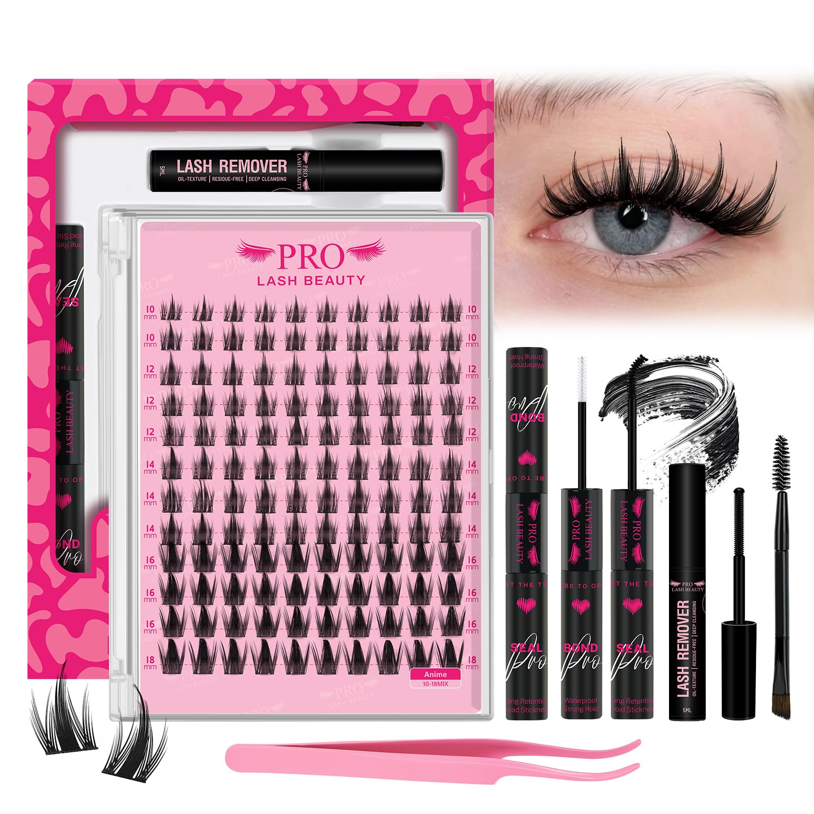 PRO LASHBEAUTY Manga lash clusters tray with 120 pieces for customizable volume