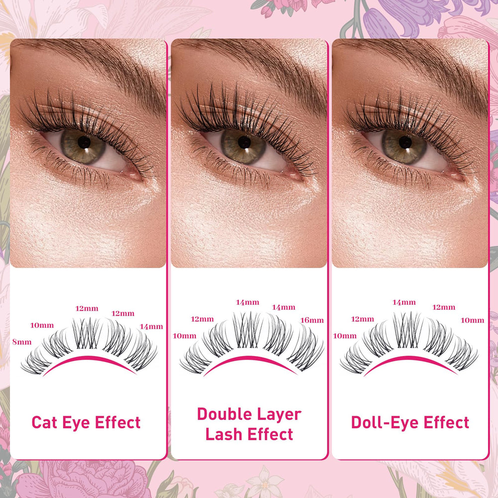 PRO LASHBEAUTY Venus Kit wispy lash clusters on eye offer durable wear.
