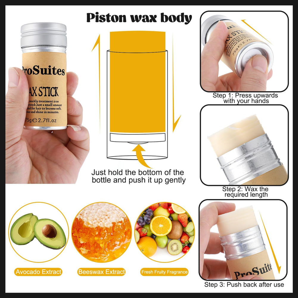 ProSuites Wax Stick used for even, non-sticky hair setting.