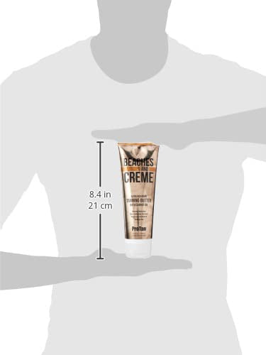 Pro Tan Beaches & Creme Butter ingredients display featuring carrot oil and shea butter