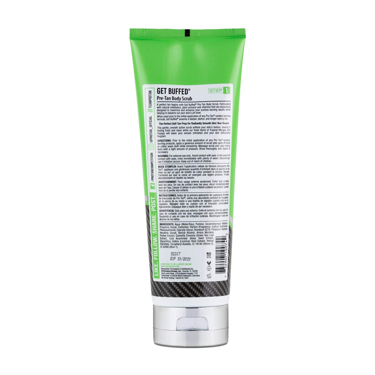 Pro Tan Get Buffed Pre-Tan Scrub texture on skin for smoother tan application and lasting results.