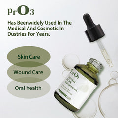 PrO3 ozonated olive oil dropper closeup for targeted skin nourishment.