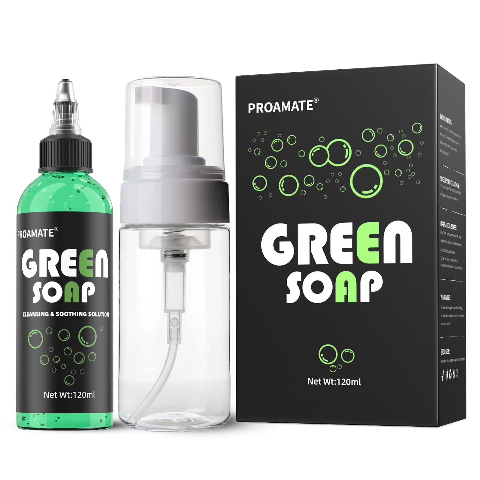 Proamate Green Tattoo Soap bottle with cleansing action for tattoos