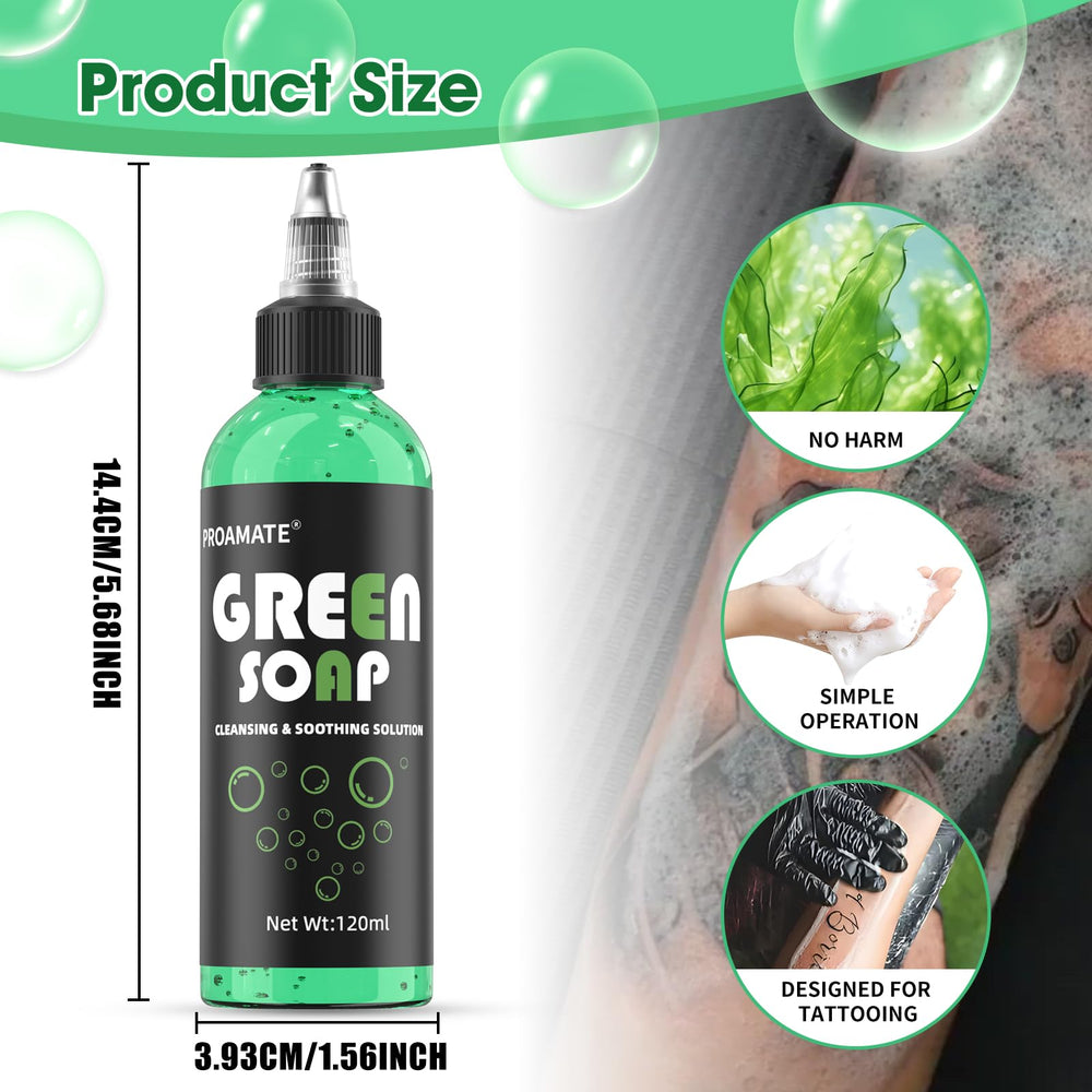Proamate Green Tattoo Soap being used for skin care aftercare