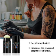 Proamate Tattoo Aftercare Butter on skin demonstrates easy roll-on application.