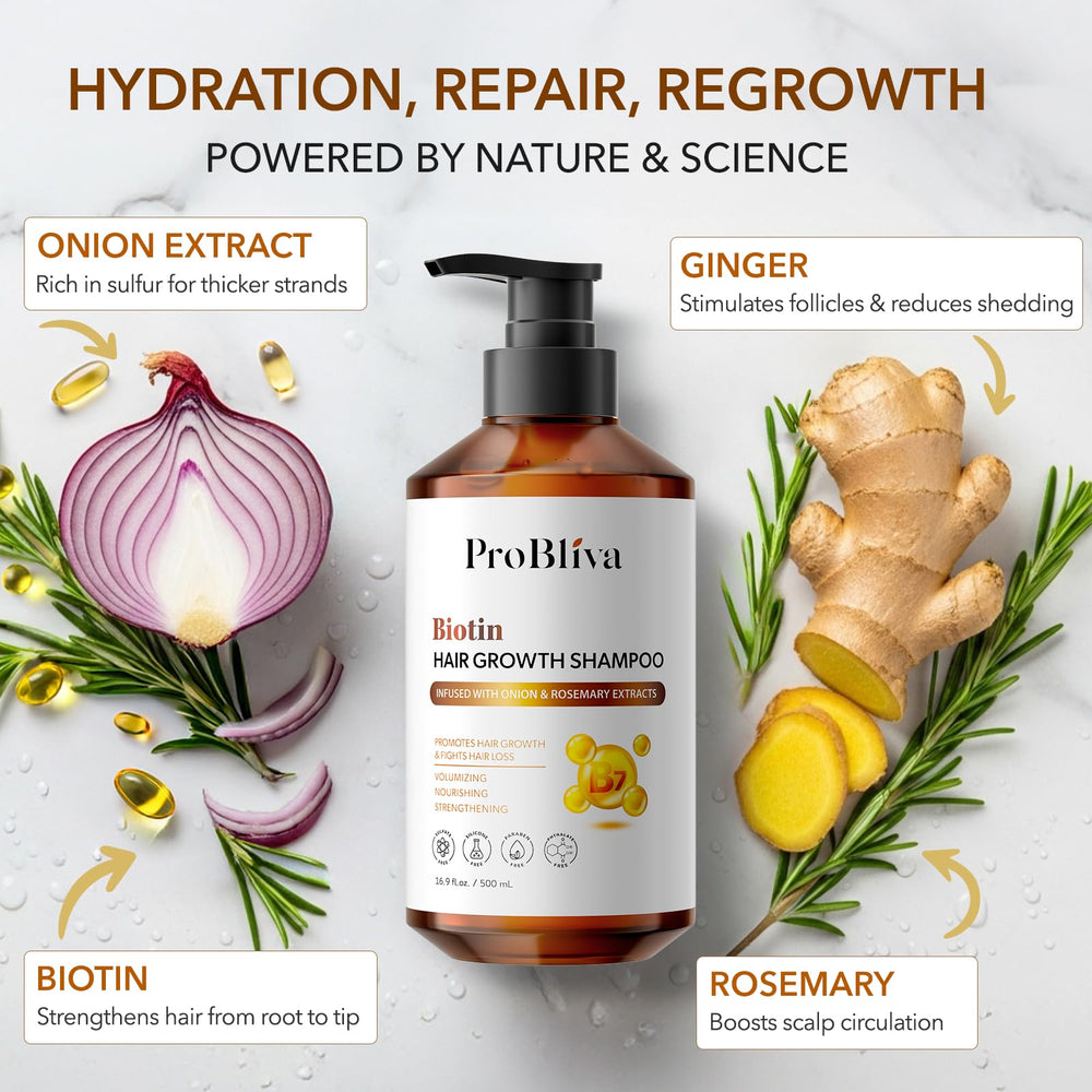 ProBliva Biotin Shampoo hair roots focus on stronger strands