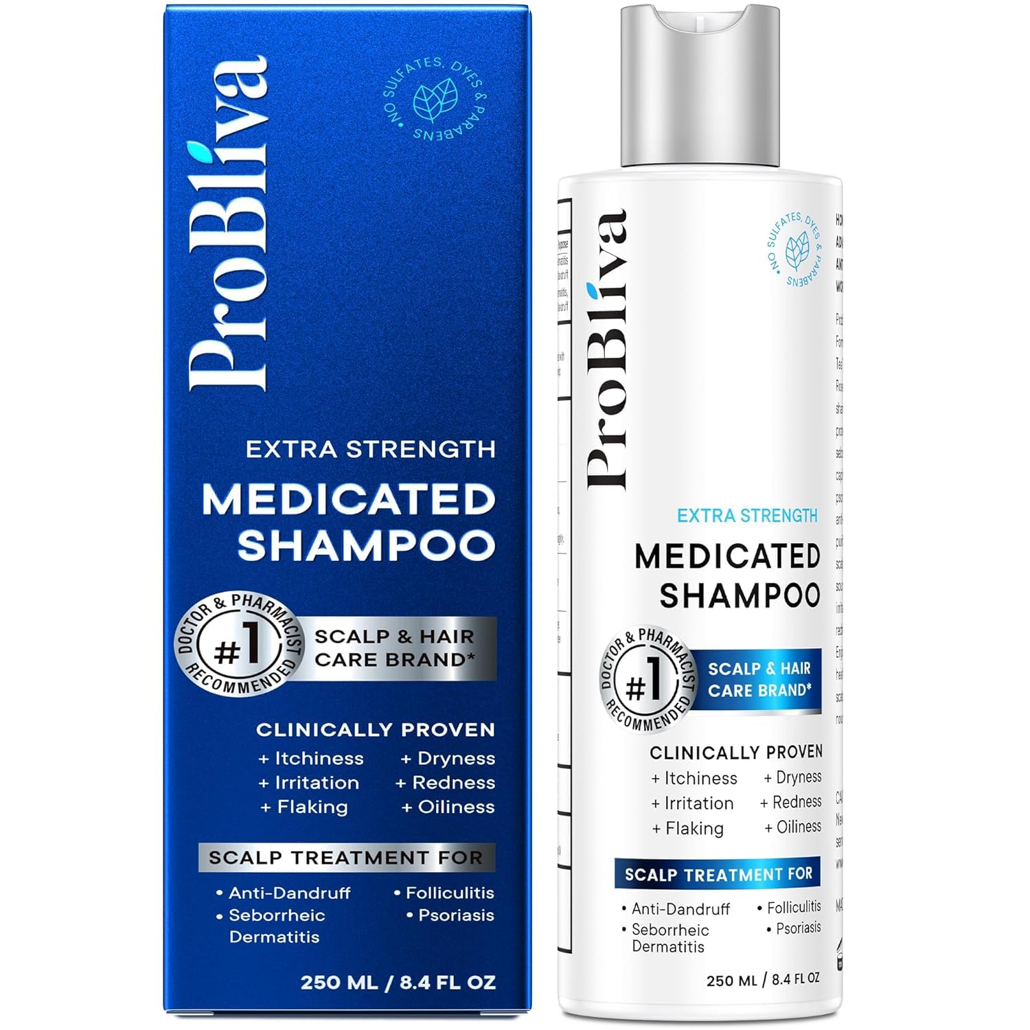 ProBliva medicated shampoo bottle front highlighting scalp relief formula.