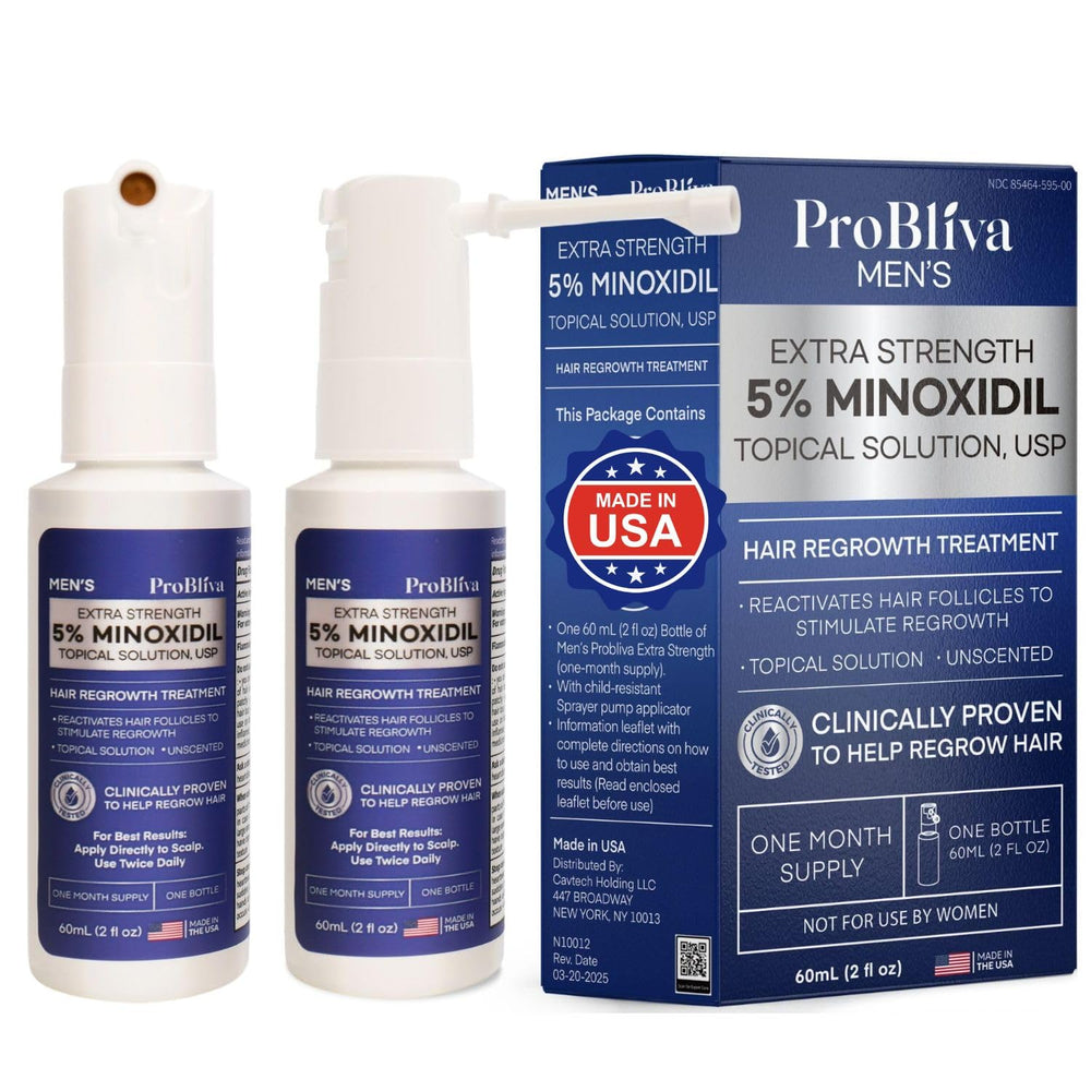 ProBliva Minoxidil spray bottle front showing 5% formula for targeted scalp care