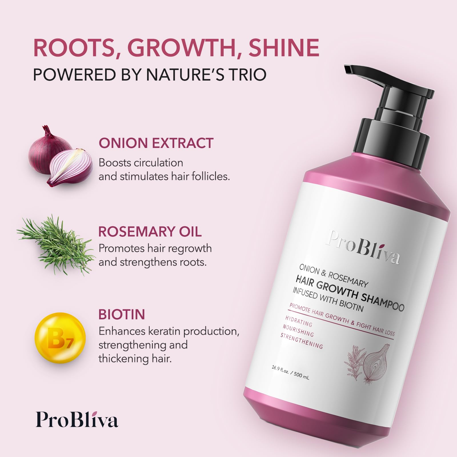 Hands holding ProBliva shampoo bottle ready to apply in a daily routine.