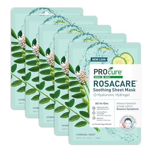 PROcure Rosacare sheet mask placed on the face for soothing relief