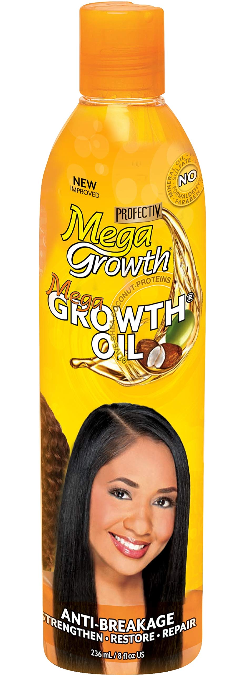 Profectiv Mega Growth Oil bottle: scalp nourishment and shine.